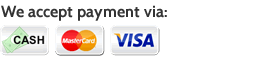 We accept cash, MasterCard and Visa